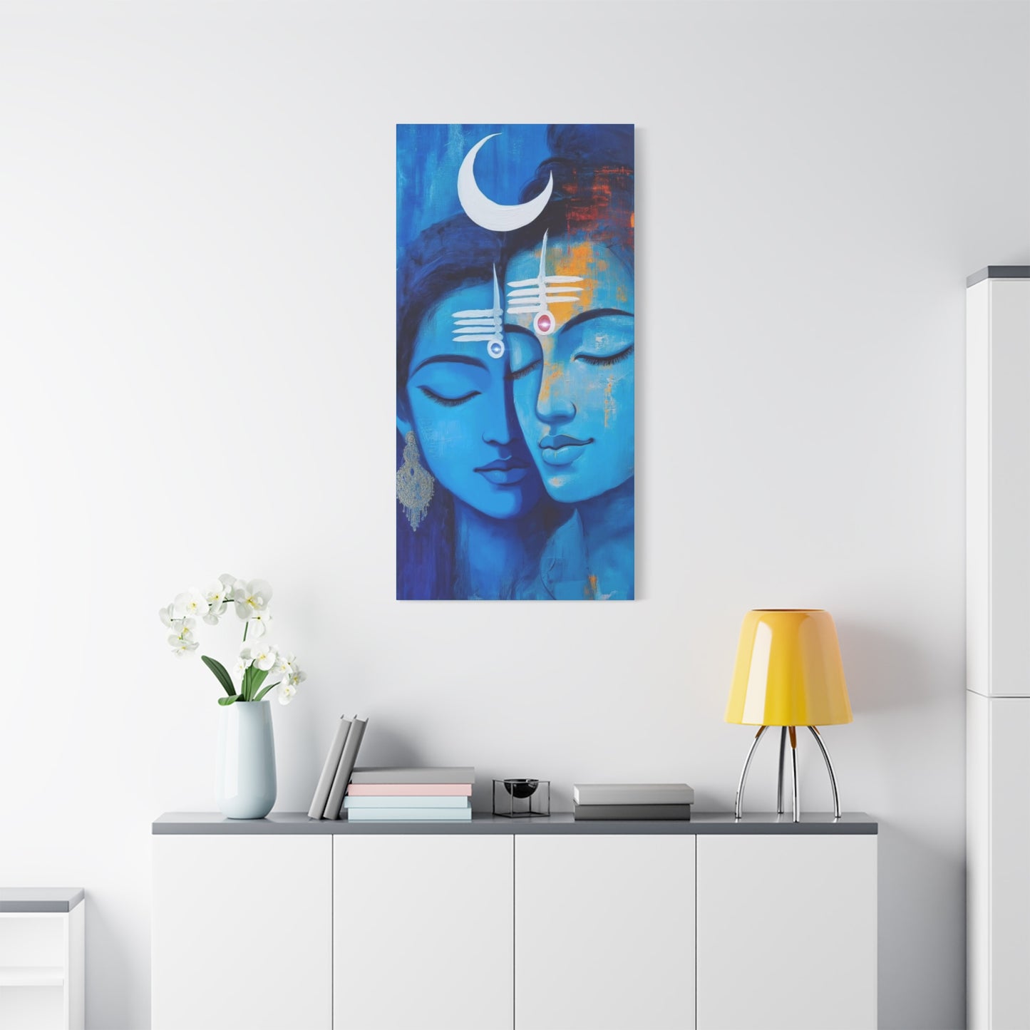 Serene Love Canvas Art Print, Sacred Decor, Spiritual Wall Art, Meditation Space Design, Blue Couple Painting