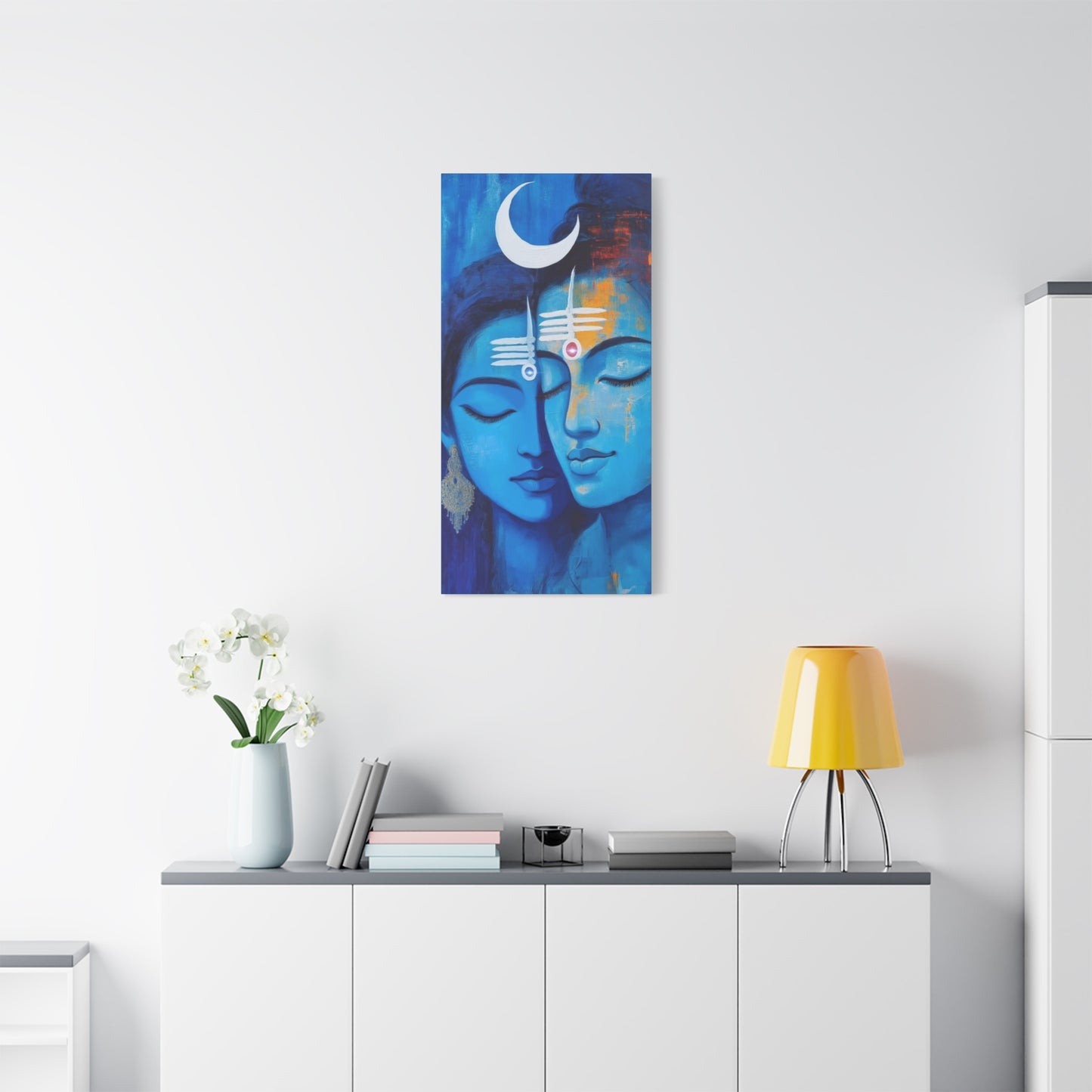 Serene Love Canvas Art Print, Sacred Decor, Spiritual Wall Art, Meditation Space Design, Blue Couple Painting