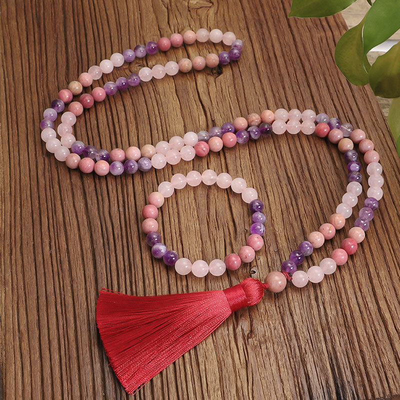 New 108 Crystal Amethyst Long Tassel Necklace