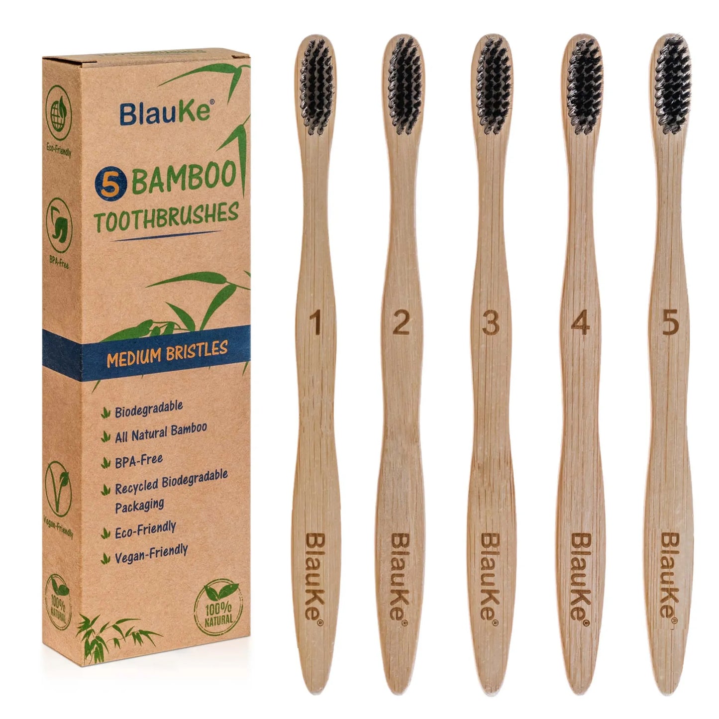 Elevate Your Smile: 5-Pack Eco-Charcoal Bamboo Toothbrushes
