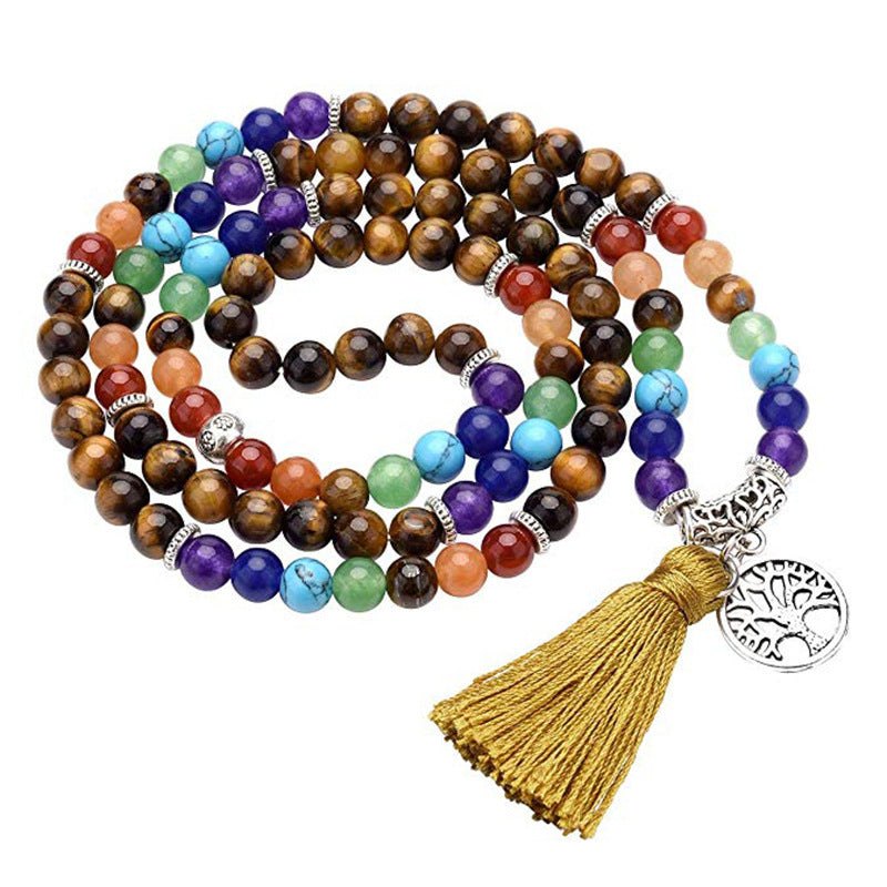 108 PCs 6mm Rainbow Color Tassel Volcanic Rock Hand-woven Beads