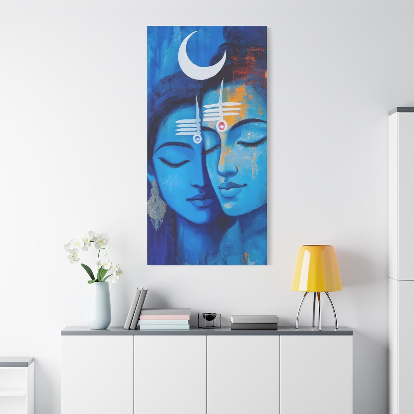 Serene Love Canvas Art Print, Sacred Decor, Spiritual Wall Art, Meditation Space Design, Blue Couple Painting