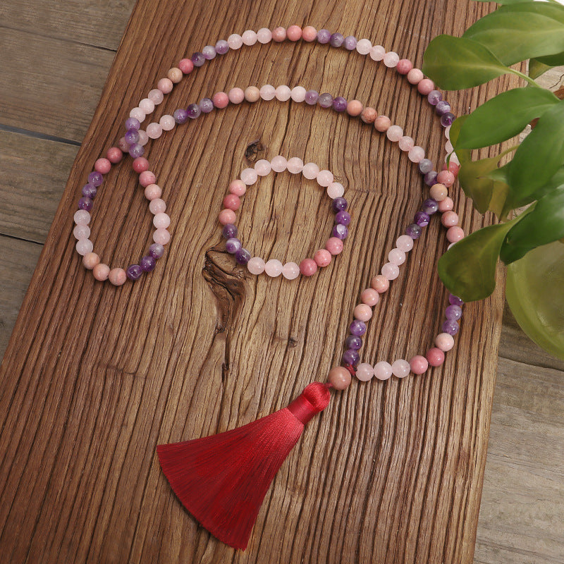 New 108 Crystal Amethyst Long Tassel Necklace