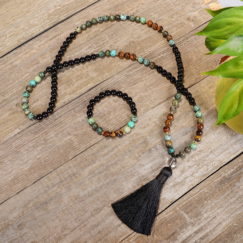 108 Natural Stone Necklace And Bracelet Set