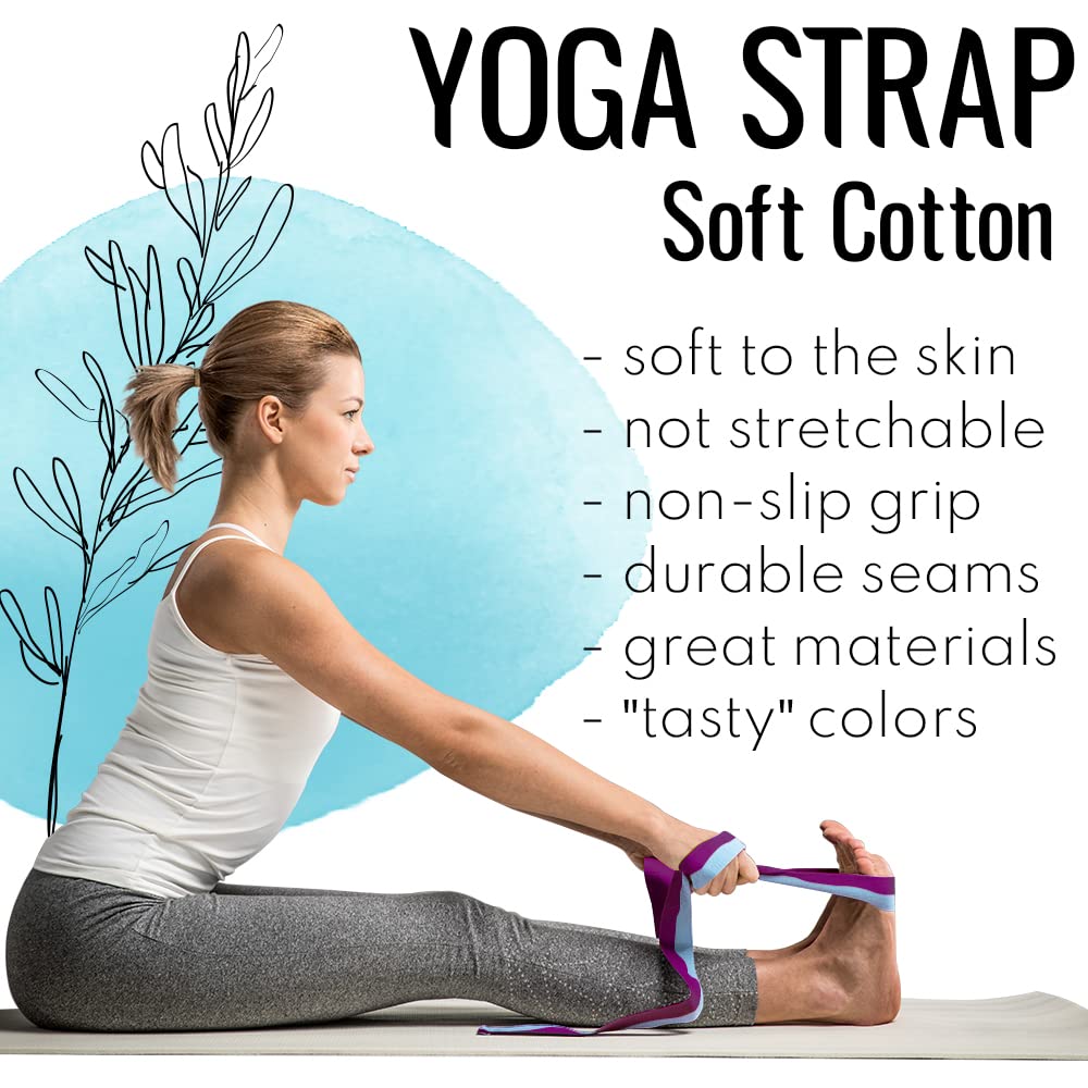 TECEUM Yoga Strap & Mat Strap – 2 IN 1 – Cotton – 6 ft 8 ft 10 ft (30+ colors) – Adjustable Non-Slip Belt for Yoga, Pilates, Stretching, Physical Therapy, Fitness & Home Workout – For Carrying Mats
