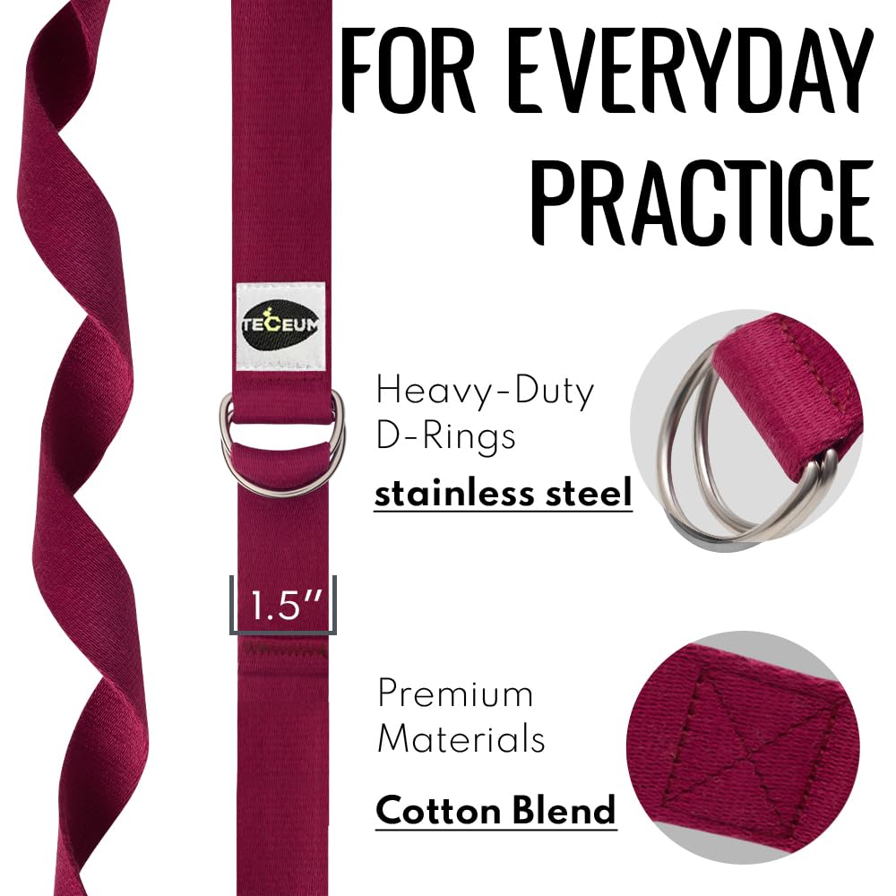 TECEUM Yoga Strap & Mat Strap – 2 IN 1 – Cotton – 6 ft 8 ft 10 ft (30+ colors) – Adjustable Non-Slip Belt for Yoga, Pilates, Stretching, Physical Therapy, Fitness & Home Workout – For Carrying Mats
