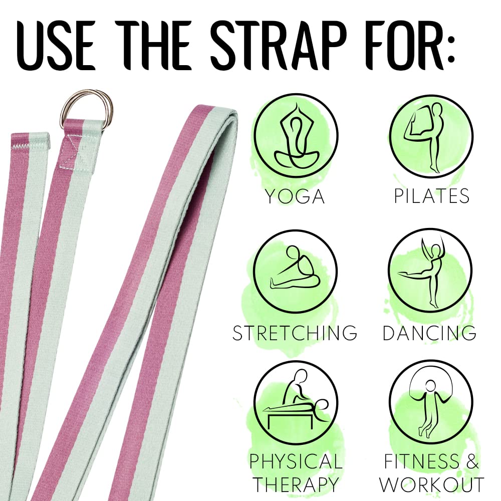 TECEUM Yoga Strap & Mat Strap – 2 IN 1 – Cotton – 6 ft 8 ft 10 ft (30+ colors) – Adjustable Non-Slip Belt for Yoga, Pilates, Stretching, Physical Therapy, Fitness & Home Workout – For Carrying Mats
