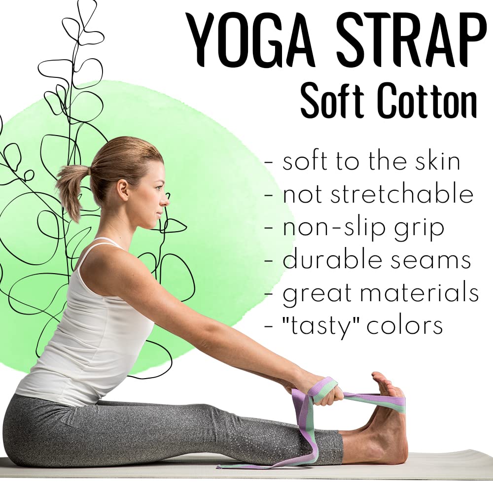 TECEUM Yoga Strap & Mat Strap – 2 IN 1 – Cotton – 6 ft 8 ft 10 ft (30+ colors) – Adjustable Non-Slip Belt for Yoga, Pilates, Stretching, Physical Therapy, Fitness & Home Workout – For Carrying Mats