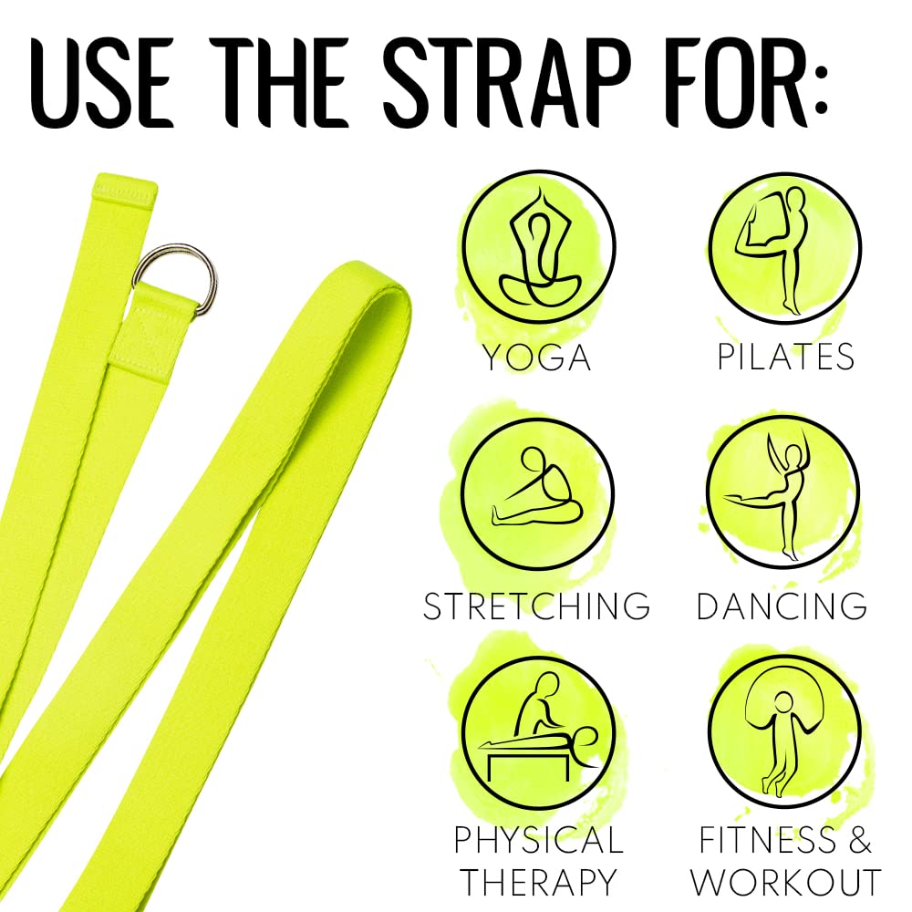TECEUM Yoga Strap & Mat Strap – 2 IN 1 – Cotton – 6 ft 8 ft 10 ft (30+ colors) – Adjustable Non-Slip Belt for Yoga, Pilates, Stretching, Physical Therapy, Fitness & Home Workout – For Carrying Mats