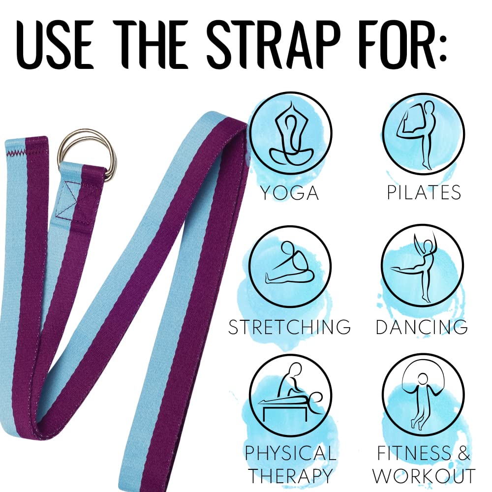 TECEUM Yoga Strap & Mat Strap – 2 IN 1 – Cotton – 6 ft 8 ft 10 ft (30+ colors) – Adjustable Non-Slip Belt for Yoga, Pilates, Stretching, Physical Therapy, Fitness & Home Workout – For Carrying Mats