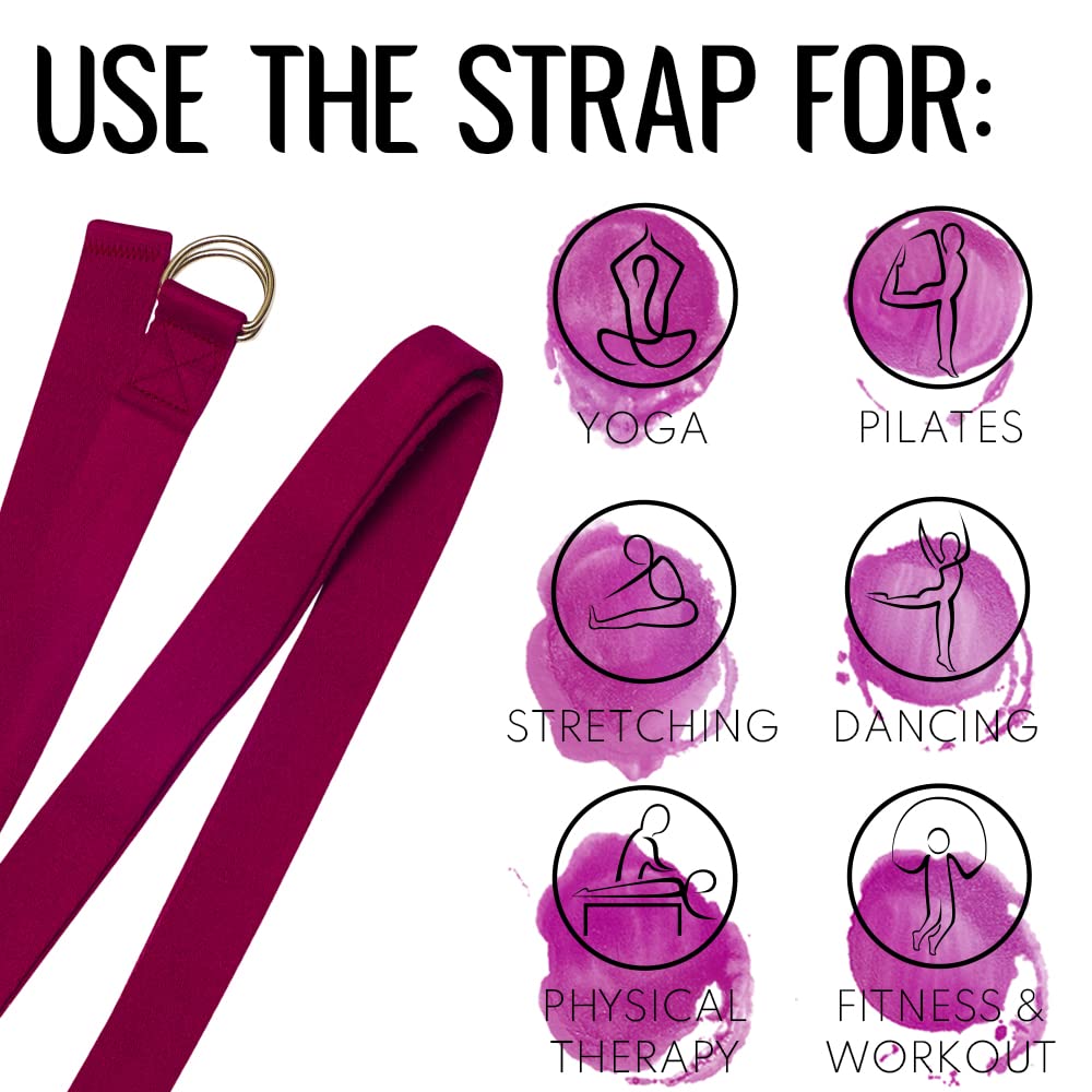 TECEUM Yoga Strap & Mat Strap – 2 IN 1 – Cotton – 6 ft 8 ft 10 ft (30+ colors) – Adjustable Non-Slip Belt for Yoga, Pilates, Stretching, Physical Therapy, Fitness & Home Workout – For Carrying Mats