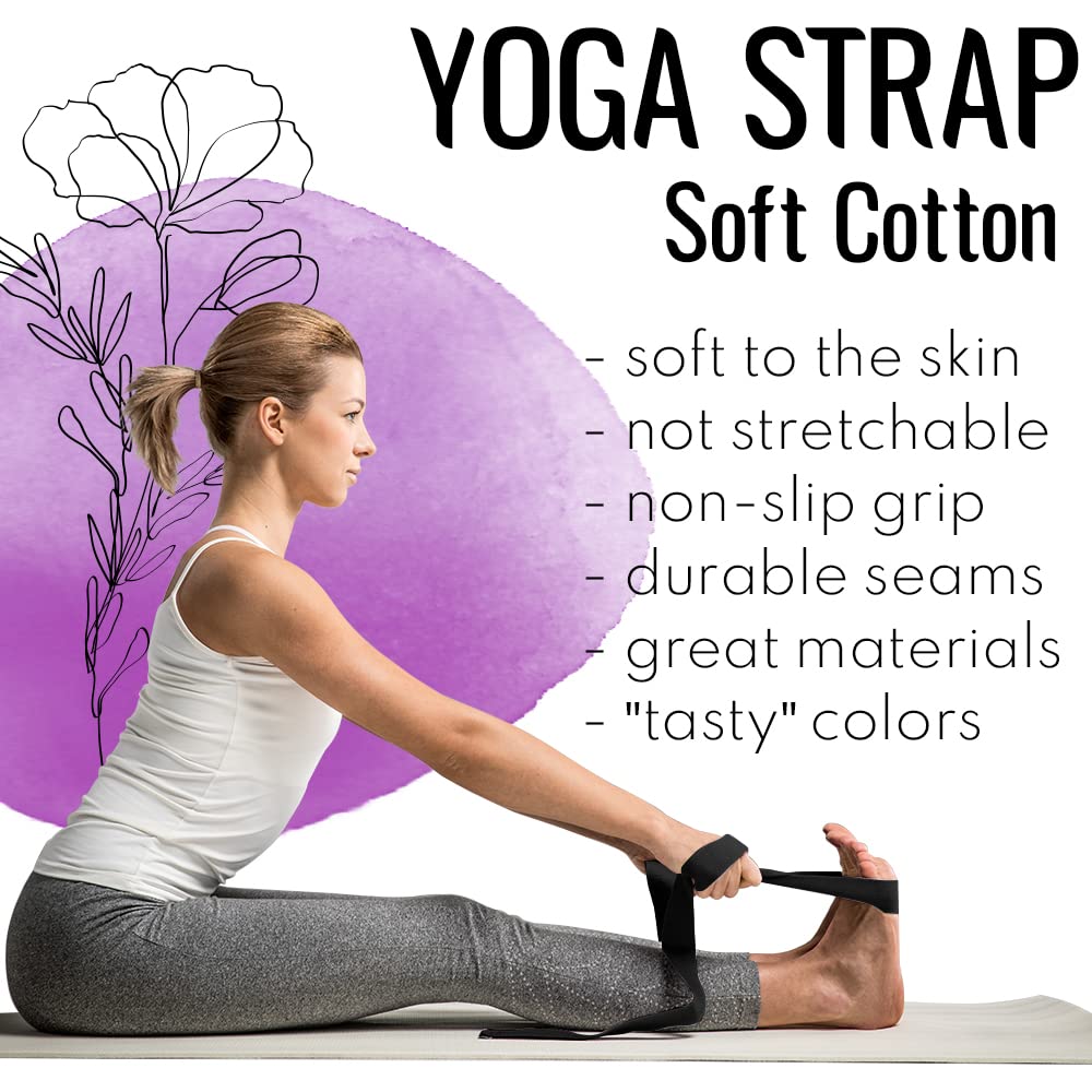 TECEUM Yoga Strap & Mat Strap – 2 IN 1 – Cotton – 6 ft 8 ft 10 ft (30+ colors) – Adjustable Non-Slip Belt for Yoga, Pilates, Stretching, Physical Therapy, Fitness & Home Workout – For Carrying Mats