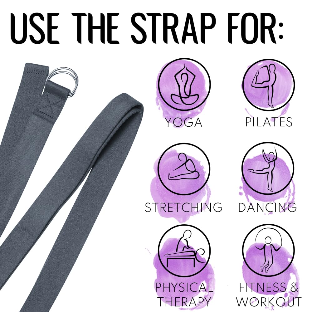TECEUM Yoga Strap & Mat Strap – 2 IN 1 – Cotton – 6 ft 8 ft 10 ft (30+ colors) – Adjustable Non-Slip Belt for Yoga, Pilates, Stretching, Physical Therapy, Fitness & Home Workout – For Carrying Mats