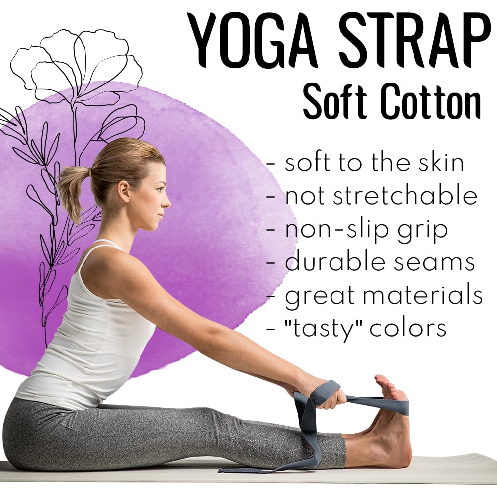 TECEUM Yoga Strap & Mat Strap – 2 IN 1 – Cotton – 6 ft 8 ft 10 ft (30+ colors) – Adjustable Non-Slip Belt for Yoga, Pilates, Stretching, Physical Therapy, Fitness & Home Workout – For Carrying Mats