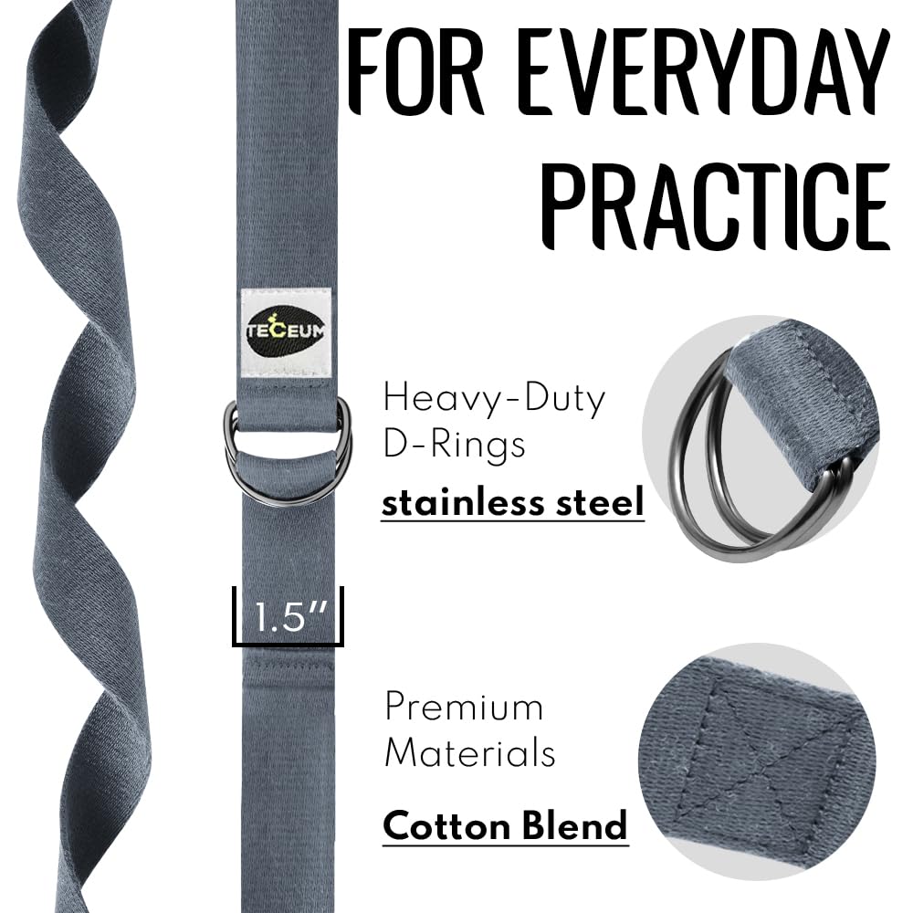 TECEUM Yoga Strap & Mat Strap – 2 IN 1 – Cotton – 6 ft 8 ft 10 ft (30+ colors) – Adjustable Non-Slip Belt for Yoga, Pilates, Stretching, Physical Therapy, Fitness & Home Workout – For Carrying Mats