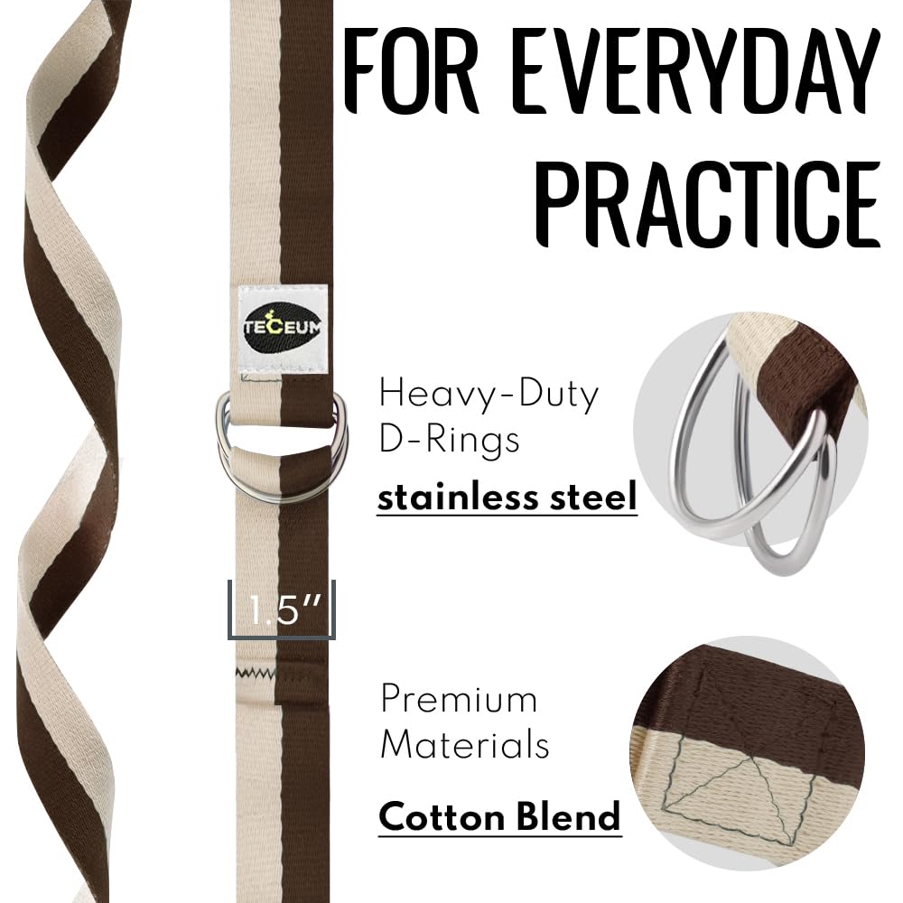 TECEUM Yoga Strap & Mat Strap – 2 IN 1 – Cotton – 6 ft 8 ft 10 ft (30+ colors) – Adjustable Non-Slip Belt for Yoga, Pilates, Stretching, Physical Therapy, Fitness & Home Workout – For Carrying Mats