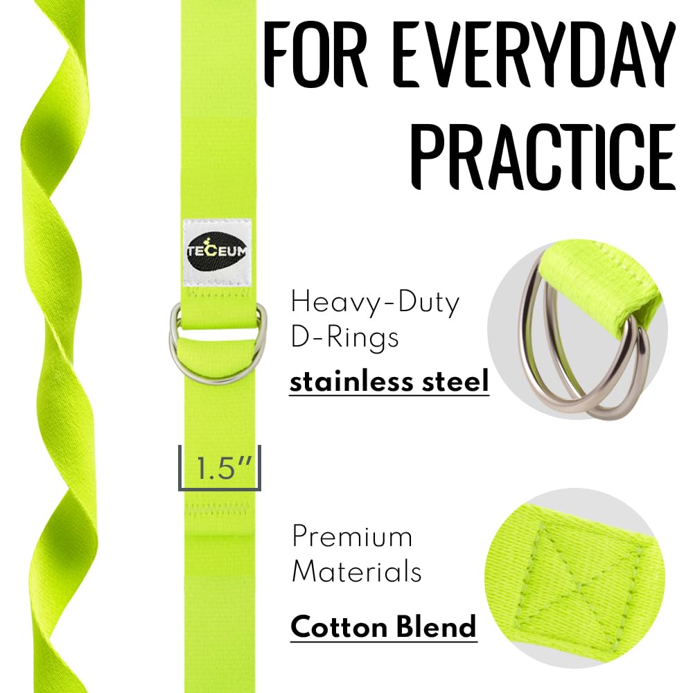 TECEUM Yoga Strap & Mat Strap – 2 IN 1 – Cotton – 6 ft 8 ft 10 ft (30+ colors) – Adjustable Non-Slip Belt for Yoga, Pilates, Stretching, Physical Therapy, Fitness & Home Workout – For Carrying Mats