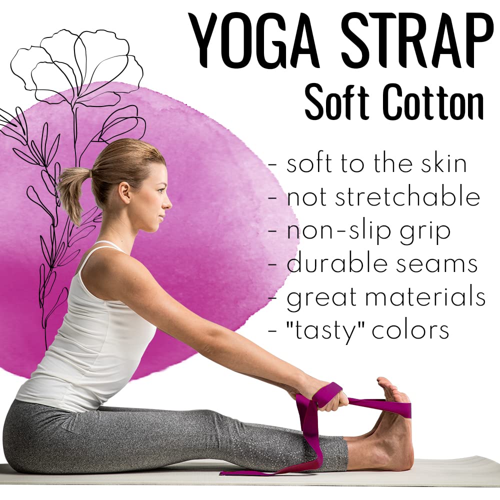 TECEUM Yoga Strap & Mat Strap – 2 IN 1 – Cotton – 6 ft 8 ft 10 ft (30+ colors) – Adjustable Non-Slip Belt for Yoga, Pilates, Stretching, Physical Therapy, Fitness & Home Workout – For Carrying Mats