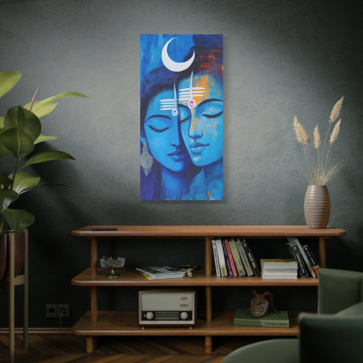 Serene Love Canvas Art Print, Sacred Decor, Spiritual Wall Art, Meditation Space Design, Blue Couple Painting