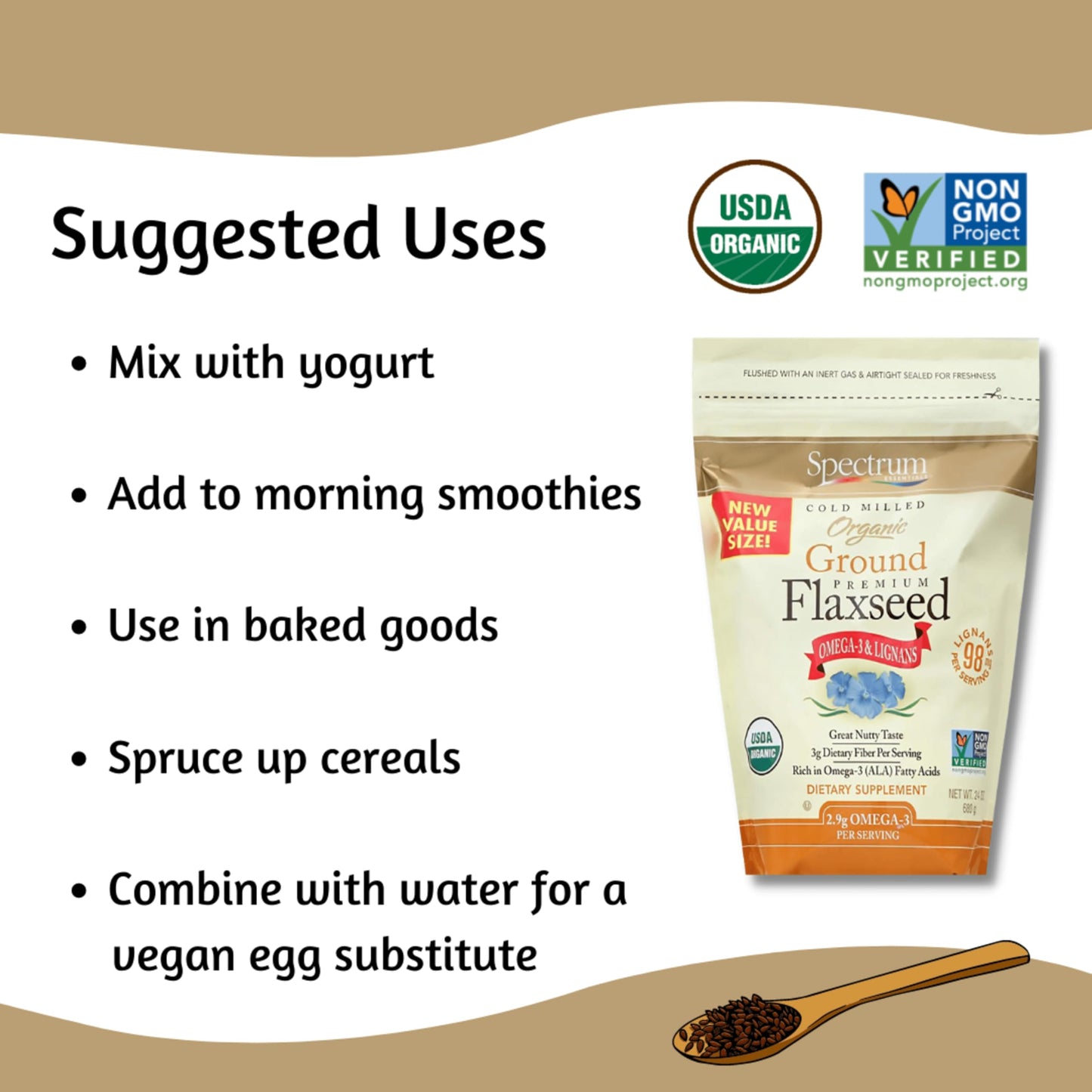 Spectrum Essentials Organic Ground Premium Flaxseed, 24 oz