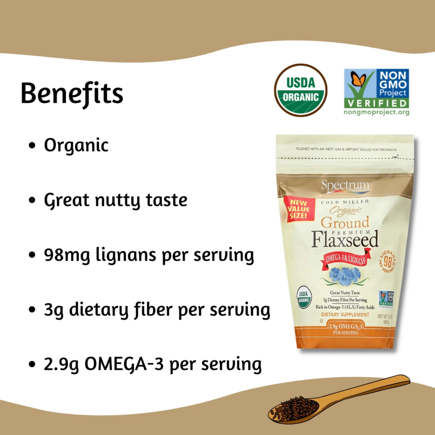 Spectrum Essentials Organic Ground Premium Flaxseed, 24 oz