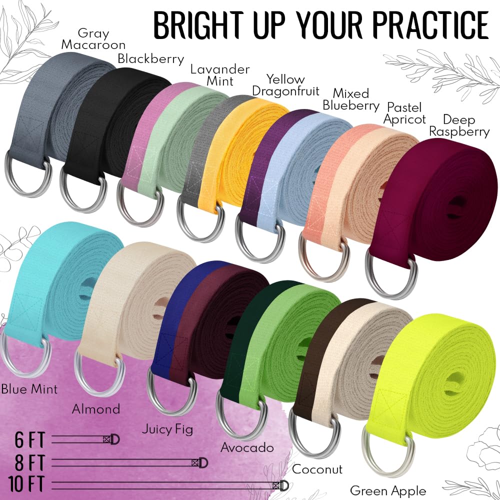 TECEUM Yoga Strap & Mat Strap – 2 IN 1 – Cotton – 6 ft 8 ft 10 ft (30+ colors) – Adjustable Non-Slip Belt for Yoga, Pilates, Stretching, Physical Therapy, Fitness & Home Workout – For Carrying Mats