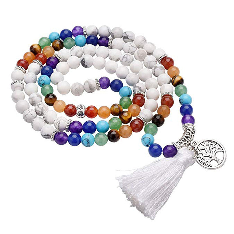108 PCs 6mm Rainbow Color Tassel Volcanic Rock Hand-woven Beads