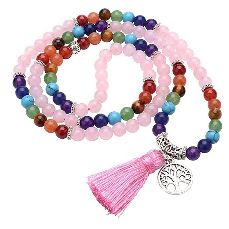108 PCs 6mm Rainbow Color Tassel Volcanic Rock Hand-woven Beads