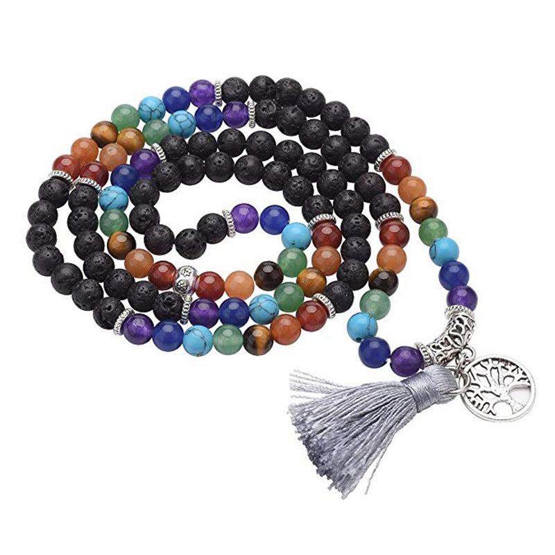 108 PCs 6mm Rainbow Color Tassel Volcanic Rock Hand-woven Beads
