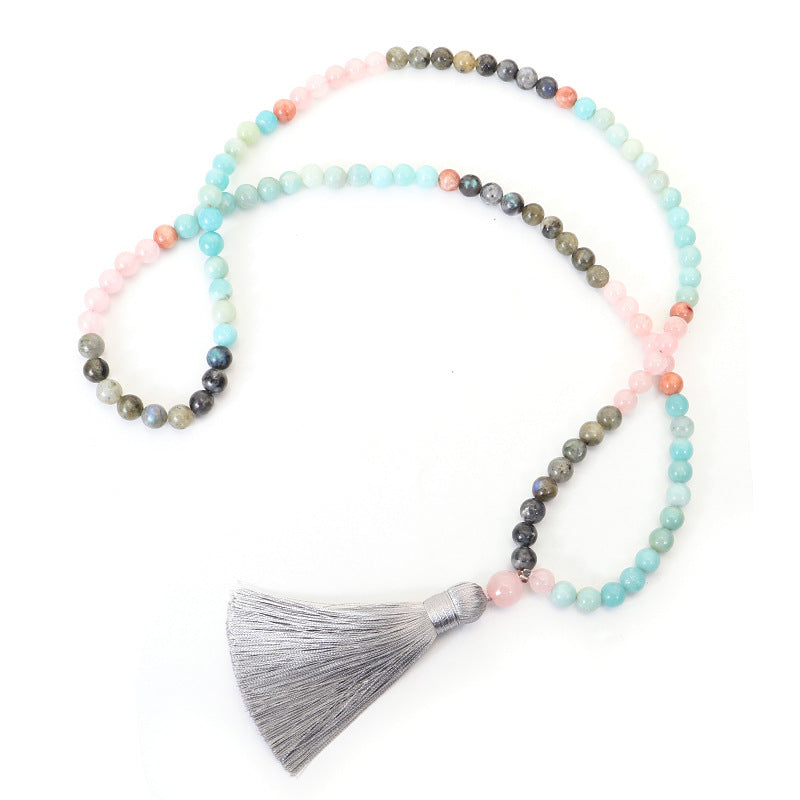 Summer New Bohemian Vacation Style 108 Colorful Stone Necklace Bracelet