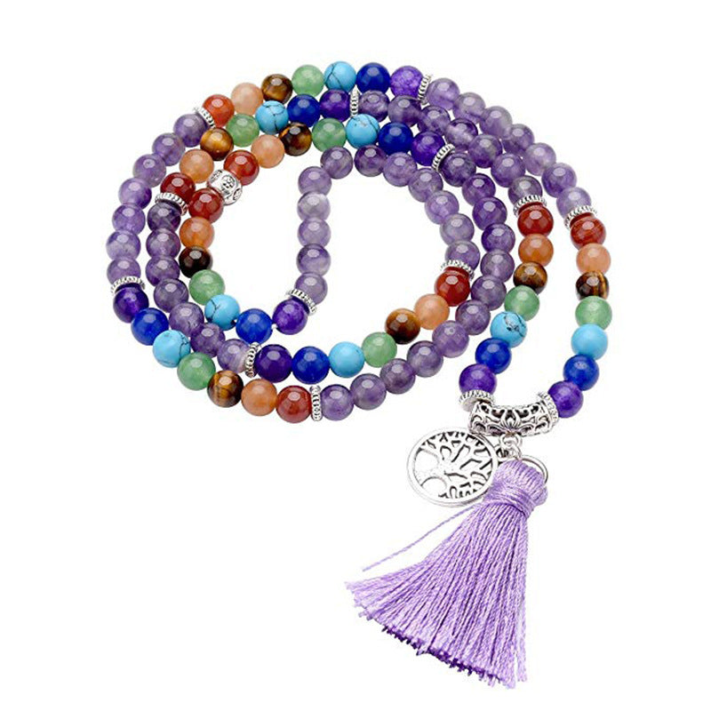 108 PCs 6mm Rainbow Color Tassel Volcanic Rock Hand-woven Beads