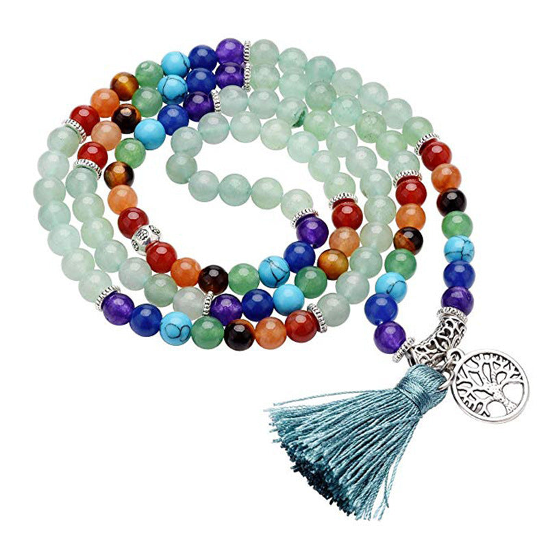 108 PCs 6mm Rainbow Color Tassel Volcanic Rock Hand-woven Beads