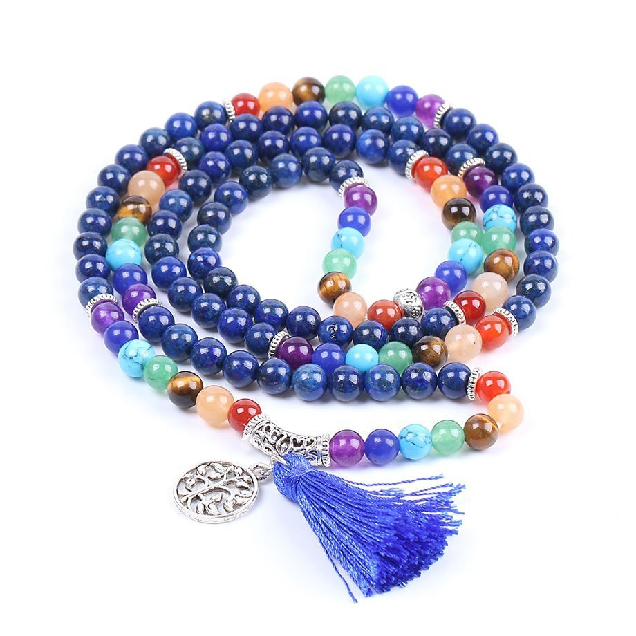 108 PCs 6mm Rainbow Color Tassel Volcanic Rock Hand-woven Beads