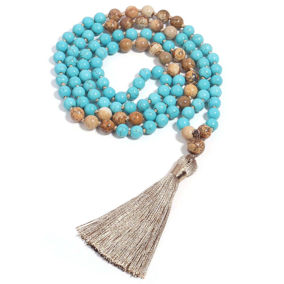 108 Mala Necklace Vintage Turquoise Painted Stone Necklace