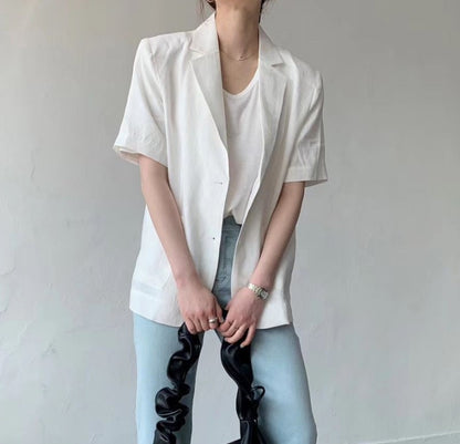 Women's Cotton And Linen Short Sleeve Jacket Loose Casual Top