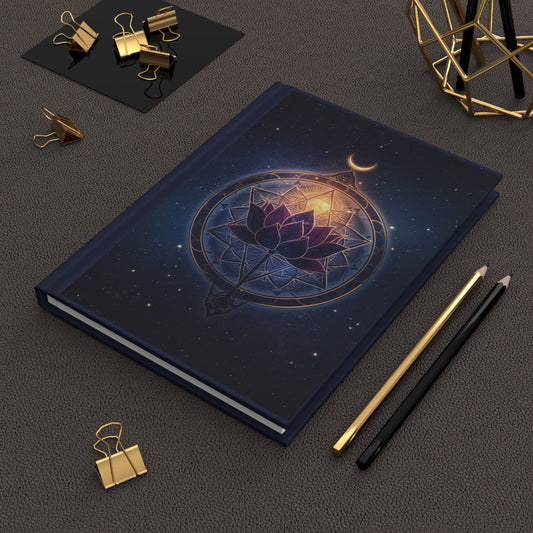 Lotus Mandala Hardcover Journal | Crescent Moon, Prosperity Notebook