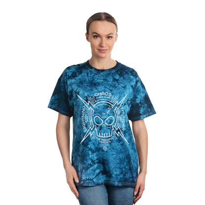 Peaceful Peacock Tie-Dye Tee with Lightning Skull Graphic