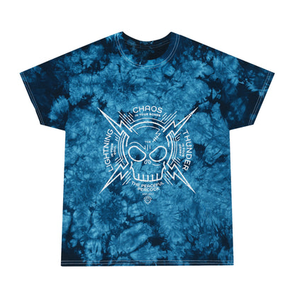 Peaceful Peacock Tie-Dye Tee with Lightning Skull Graphic
