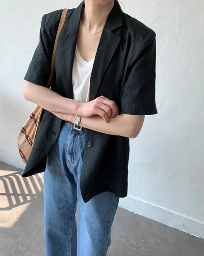 Women's Cotton And Linen Short Sleeve Jacket Loose Casual Top
