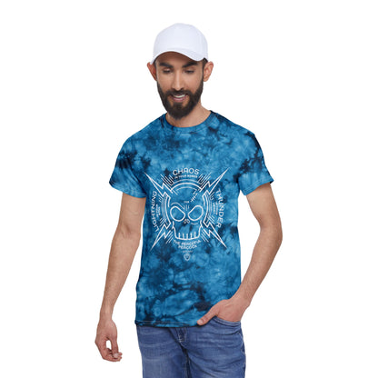 Peaceful Peacock Tie-Dye Tee with Lightning Skull Graphic