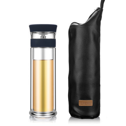 400ml Portable Double Wall Borosilica Glass Tea Infuser Bottle Of Water With Lid Filter Automobile Car Cup