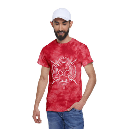 Peaceful Peacock Tie-Dye Tee with Lightning Skull Graphic