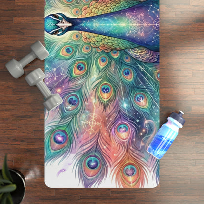 Peacock Dream Rubber Yoga Mat — Colorful Mandala Feather Design for Meditation & Yoga