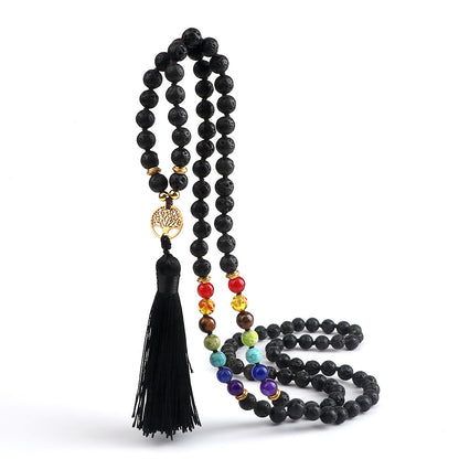 🌳 THE LUCKY TREE: 108 Bead Natural Stone Tassel Mala; Tree of Life