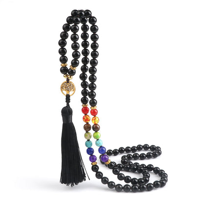 🌳 THE LUCKY TREE: 108 Bead Natural Stone Tassel Mala; Tree of Life