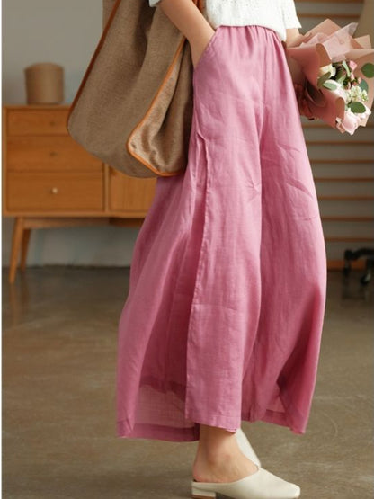 High-quality Leisure Hemp Hemp Wide Leg Pants For Women Nine Points