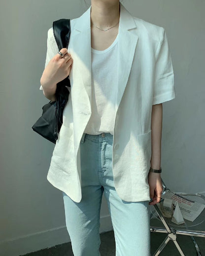Women's Cotton And Linen Short Sleeve Jacket Loose Casual Top