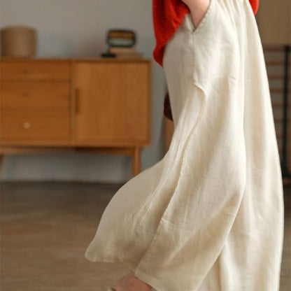 High-quality Leisure Hemp Hemp Wide Leg Pants For Women Nine Points
