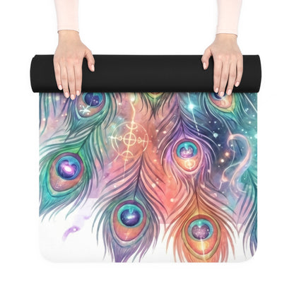 Peacock Dream Rubber Yoga Mat — Colorful Mandala Feather Design for Meditation & Yoga