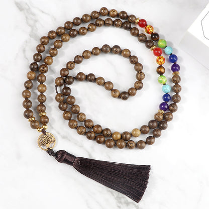 🌳 THE LUCKY TREE: 108 Bead Natural Stone Tassel Mala; Tree of Life